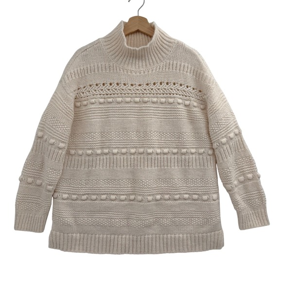 Lou & Grey Sweaters - Lou & Grey Mock Neck Sweater Large Cream Ivory Chunky Knit Bauble Casual Norm